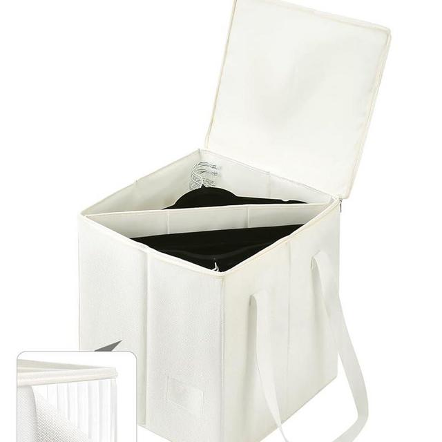 Qozary Clothes Hanger Organizer Bag-Rigid Hanger Storage Holder with Lid for Dustproof, Sturdy Caddy Organizer Box with Handle