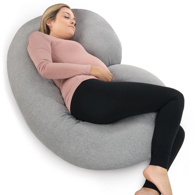 PharMeDoc Pregnancy Pillow with Jersey Cover, C Shaped Full Body Pillow - Available in Grey, Blue, Pink, Mint Green