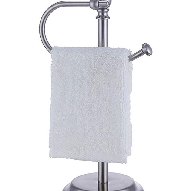 SunnyPoint Heavy Weight Classic Decorative Metal Fingertip Towel Holder Stand for Bathroom, Kitchen, Vanity and Countertops. (Brush Chrome, 14" x 5.5 x 5.5 INCH)