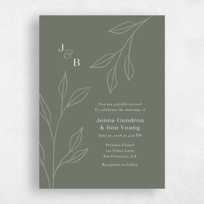 Dark Sage, Green Wedding Invitation - Cassis Portrait
