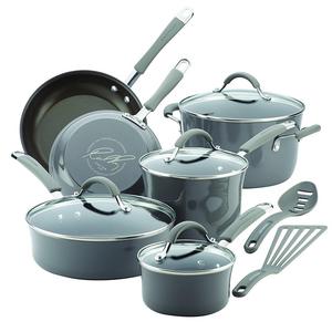 Rachael Ray Cucina Hard Porcelain Enamel Nonstick Cookware Set, 12-Piece, Sea Salt Gray