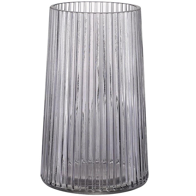MARTAGE Black Glass Vase for Flower, Glass Flower Vase, Flower Vase for Bouquet, Modern Glass Vase, Ribbed Glass Vase for Living Room, Bedroom, Dining Table, Office, Wedding, Centerpieces, 8 Inches