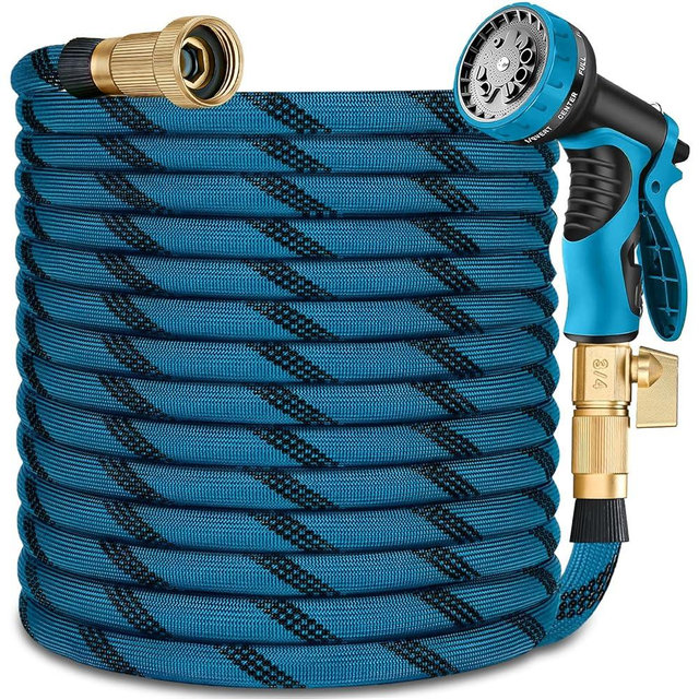 100ft Garden Hose - 2026 Ultra Lightweight Water Hoses w/10 Function Spray Nozzle and 3/4" Brass Fittings- Durable, & Flexible Water Pipe for Yard, Lawn, Outdoor & Gardening(Blue Black)