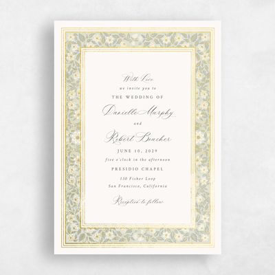 Green Floral Wedding Invitation - Eudora Portrait Foil