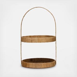 Hand-Woven Rattan 2-Tier Tray