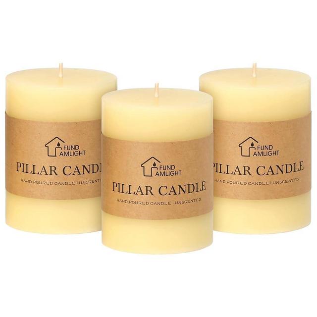 3x4 Inch Ivory Pillar Candles Set of 3 - Decorative Unscented Pillar Candles, Long Burning Dripless Candles for Table Decor, Smokeless Large Pillar Candle for Wedding, Dinner, Rustic Home Decor