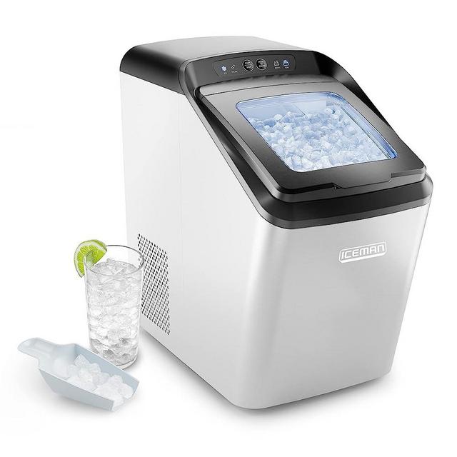 Iceman Countertop Ice Maker Nugget Ice Machine, Waterline Compatible, Creates Batch of Ice in 20 Min, Holds 3 lb. of Ice, Makes up to 26 lb. in 24 Hours, Self-Cleaning Scoop Included, Stainless-Steel