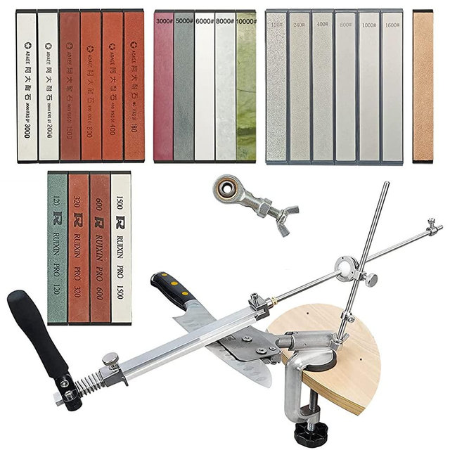 Knife Sharpener Professional Stainless Steel Kitchen Chef Knife Sharpener Home Knife Sharpening Kit Abrasive Holding System Tools (SET C)
