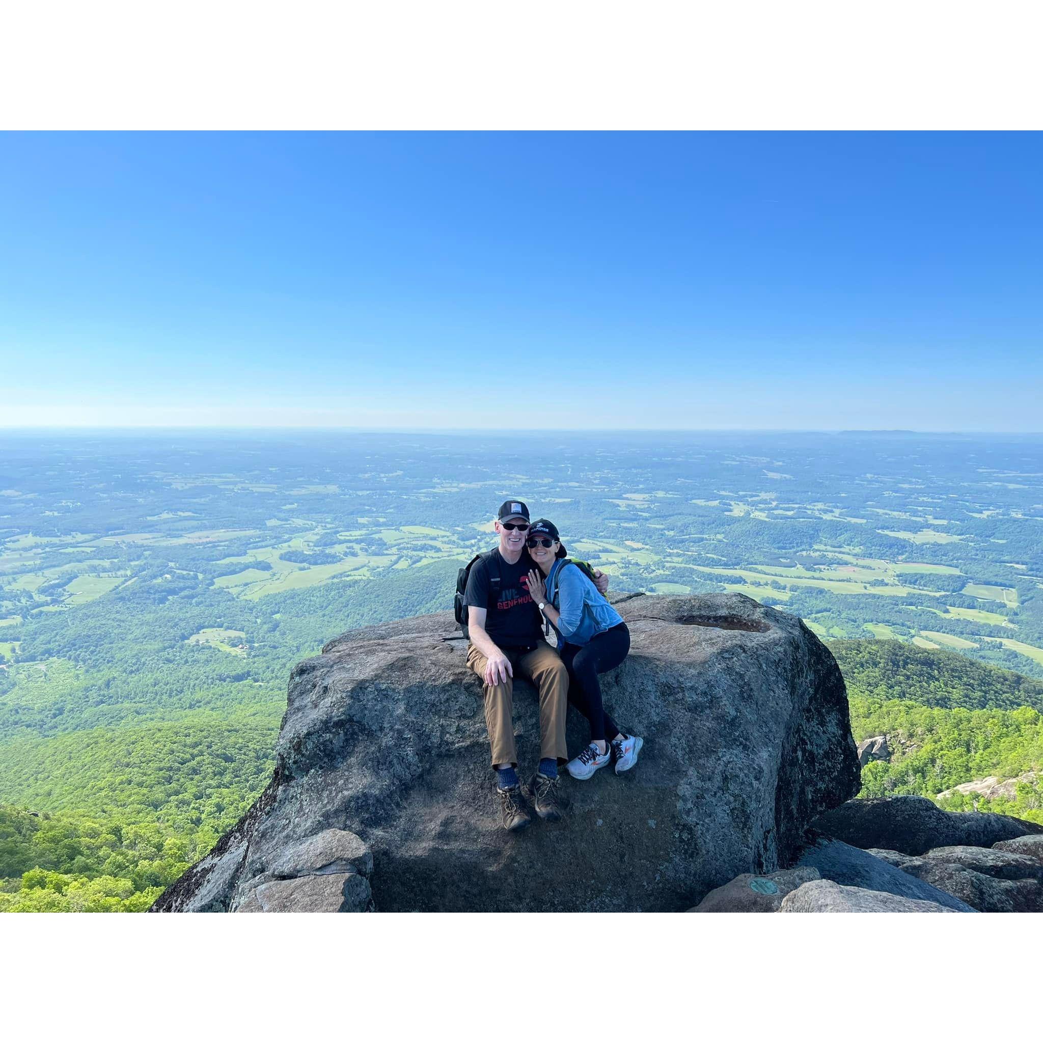 At the top of Sharptop Mountain. We hope that you get to enjoy the hiking options at the Peaks of Otter. Takes about 2.5 hours to get to the top and back (probably less if you're young!)
