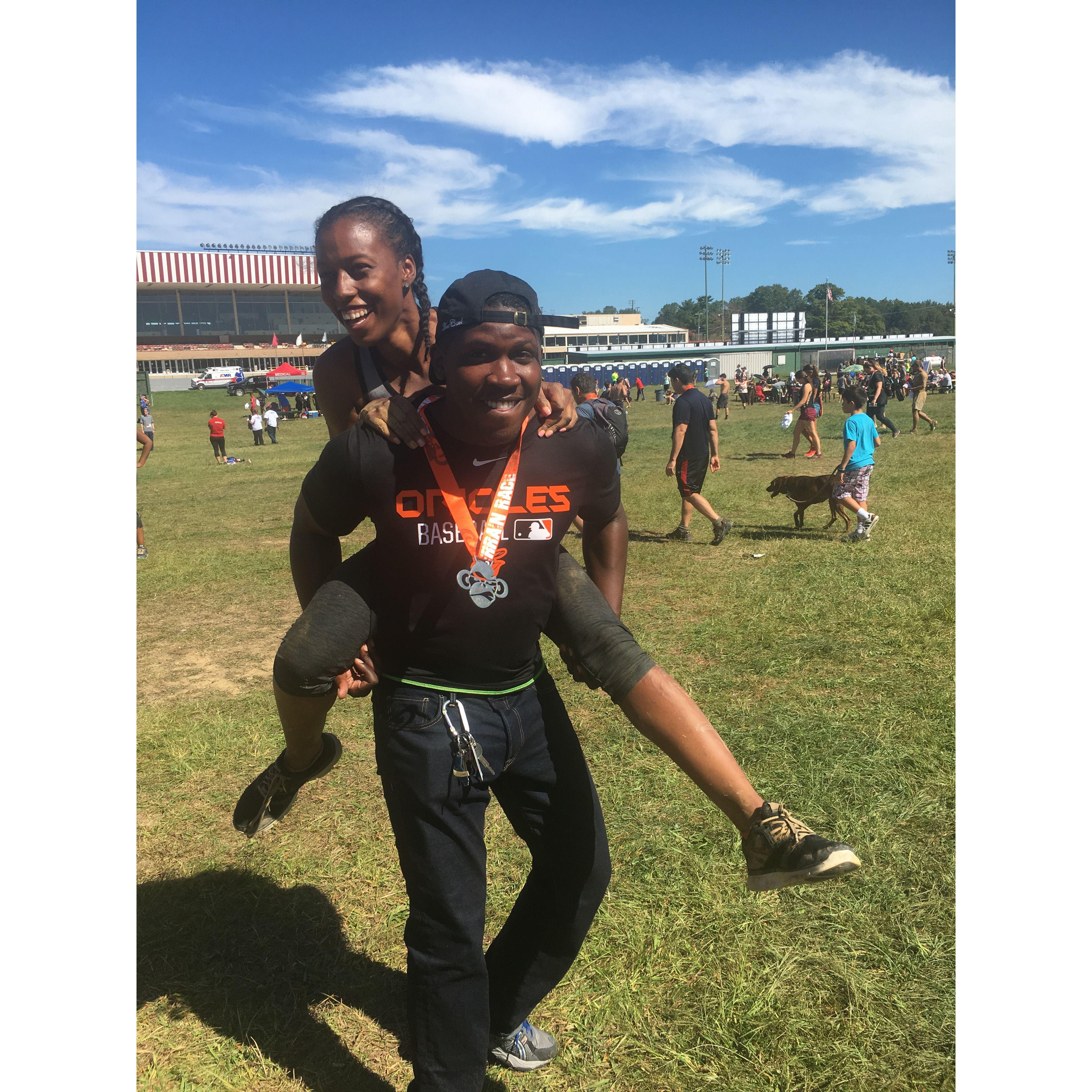 Natasha competed in a 5K and Mitchell came to support her