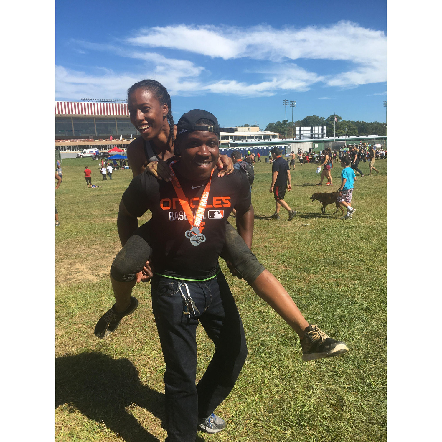 Natasha competed in a 5K and Mitchell came to support her