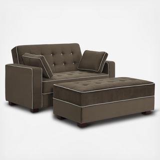 Belize Loveseat Convertible and Ottoman with Storage