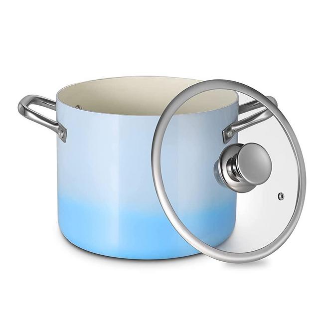 LovoIn Nonstick Stock Pot 7 Qt Soup Pasta Pot with Lid, 7-Quart Multi Stockpot Oven Safe Cooking Pot for Stew, Sauce & Reheat Food, Induction/ Oven/ Gas/ Stovetops Compatible for Family Meals, Blue