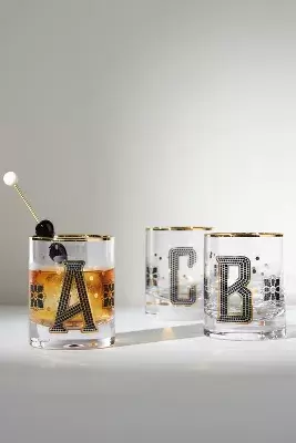 Bistro Tile Monogram Old Fashioned Glass