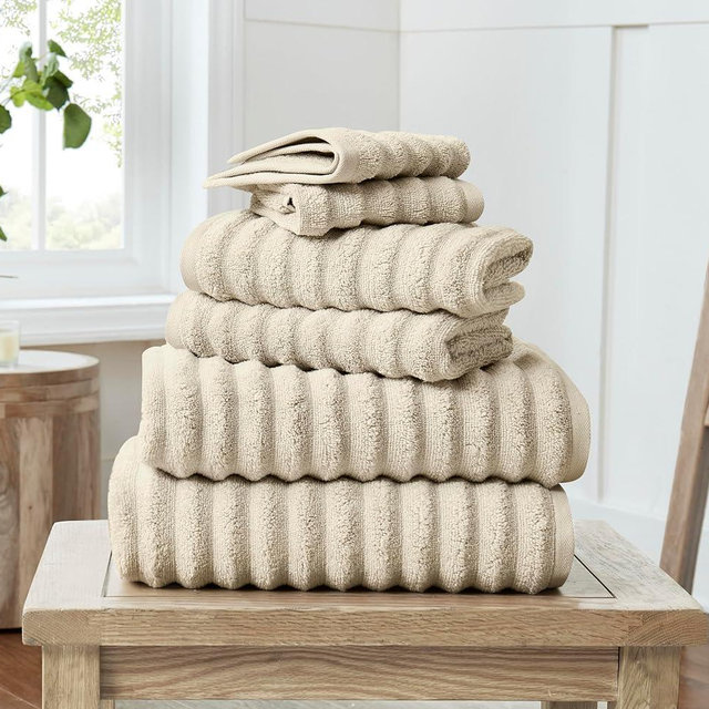 Christian Siriano NY Textured Zero Twist Beige 6 Piece Towel Set, Solid Color Themed, Oeko-TEX Certified Confidence