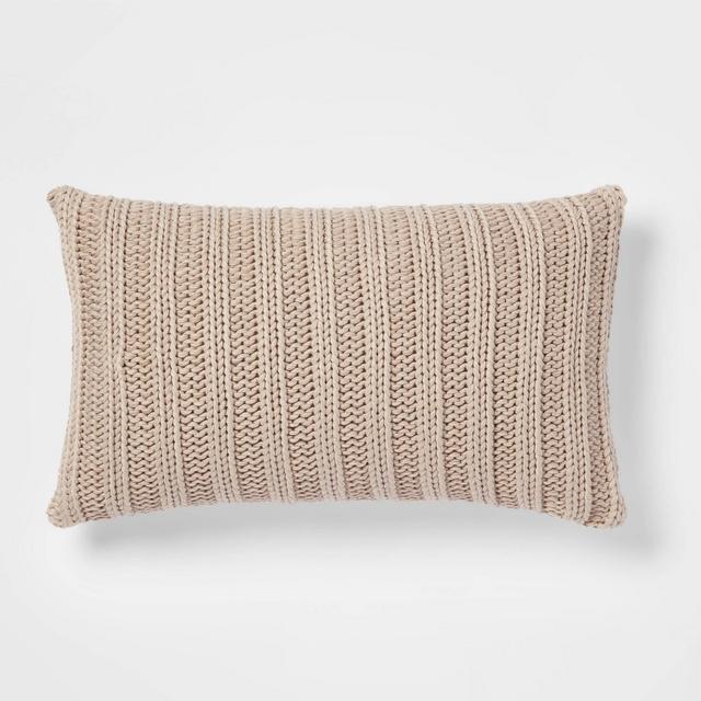 Oversized Chunky Rib Knit with Linen Reverse Lumbar Throw Pillow Neutral - Threshold™