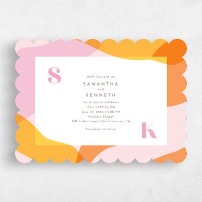 Pink Scalloped Wedding Invitation - Everly Landscape