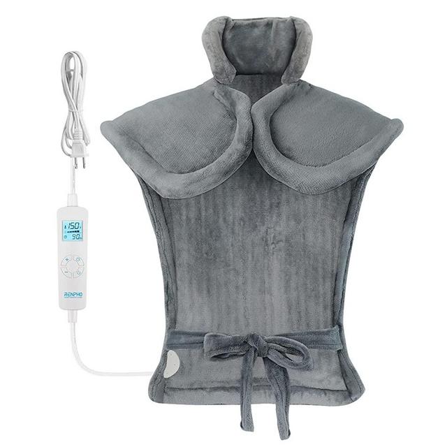 RENPHO Large Heating Pad for Back Relaxation, 24"x33'' Weighted Heating Pad for Neck and Shoulders, Fast-Heating with 6 Temperature Settings, Auto Shut Off Available, ETL Certified - Gray