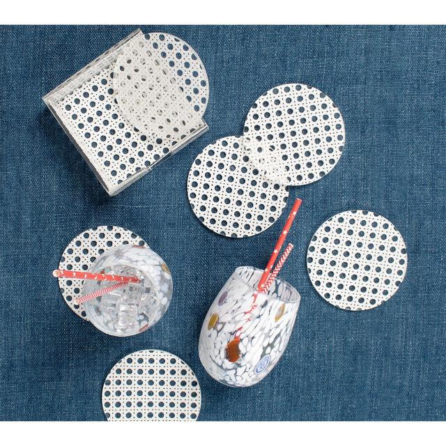 Kim Seybert Reed Coasters in White and Caddy, Set of 6