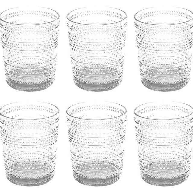 Abode Homewares Beaded Double Old Fashioned Drinkware, Indoor/Outdoor, Clear, 15.6 oz., Set of 6
