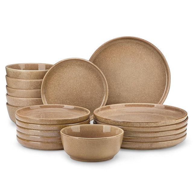 vancasso ANYA 18 Pieces Plates and Bowls Set, Caramel Dinnerware Sets, Reactive Glaze Dishes Set for 6, Ceramic Dishware Sets Kitchen Dinner Set, Microwave & Dishwasher Safe