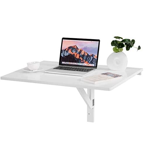 Tangkula 31.5" x 23.5" Wall-Mounted Table, Drop-Leaf Wall Mounted Table, Floating Table Space Saving Hanging Table for Study, Bedroom, Bathroom or Balcony, Folding Table (White)