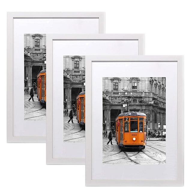 SILD 11x14 Picture Frame White 3 Pack,11x14 Frame Display Pictures 8x10 with Mat or 11x14 Without Mat,Solid Wood Picture Frame with Plexiglass