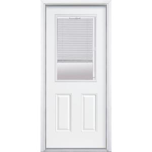 36 in. x 80 in. Premium Clear 1/2-Lite Mini-Blind Right-Hand Inswing Primed Steel Prehung Front Door with Brickmold