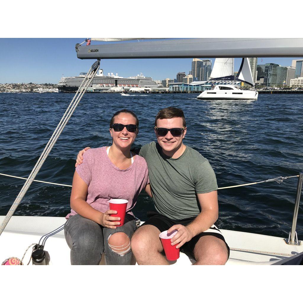 Amanda's first time sailing. She only almost fell off the boat once!