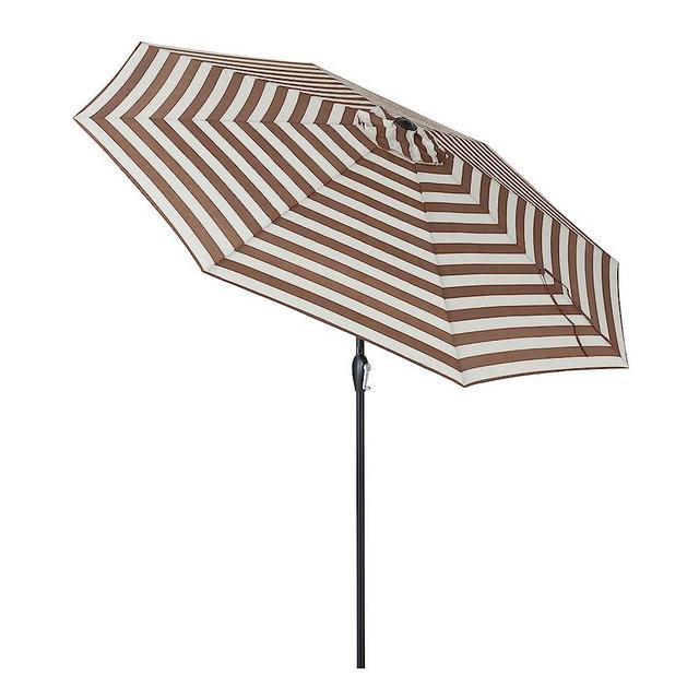 Tempera 9' Outdoor Market Patio Table Umbrella with Auto Tilt and Crank,Large Sun Umbrella with Sturdy Pole&Fade resistant canopy,Easy to set,Beige Taupe Stripe
