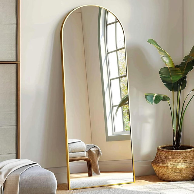 Dewfig 71"*26" Mirror Full Length Arched Gold Full Length Mirror with Stand, Large Floor Length Mirror, Big Full Body Mirror Wall Mirror Hanging Mirror for Bedroom, Living Room, Gold