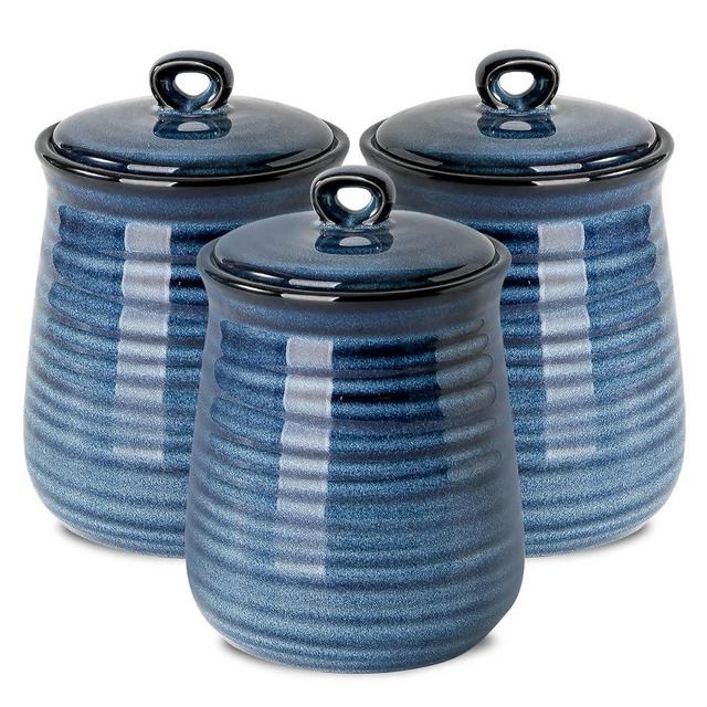 Hasense Kitchen Canisters Set with Airtight Lid for Countertop, 25 Ounce Ceramic Vintage Food Storage Jars Containers Set of 3 with Cover for Coffee, Sugar, Tea, Spice, Candy and Nut, Navy
