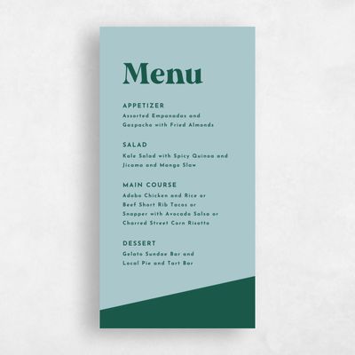 Light Teal, Blue Wedding Menu - Zesty