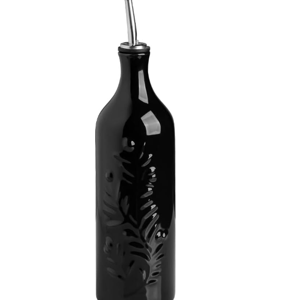 Sweejar Large Olive Oil Dispenser Bottle with Spout, 24 Oz Ceramic Oil Dispenser for Kitchen, Relief Opaque Oil Cruet, Oil Container for Cooking, EVOO, Avocado Oil, Vinegar, Pack of 1(Black)