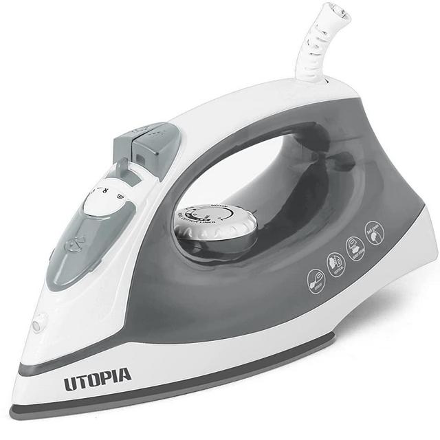 Utopia Home Steam Iron for Clothes With Non-Stick Soleplate - 1200W Clothes Iron With Adjustable Thermostat Control, Overheat Safety Protection & Variable Steam Control (Grey, 1 Pack)