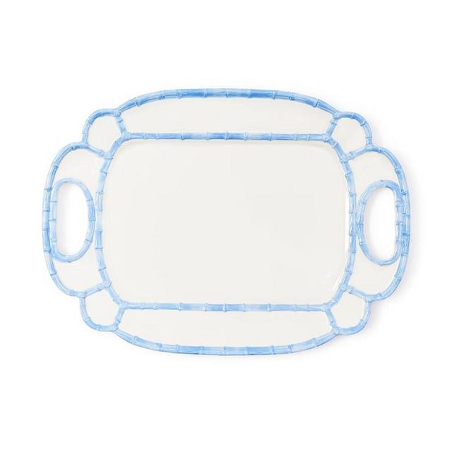 Two's Company French Blue Bamboo Touch Platter, 20-Inch, Melamine