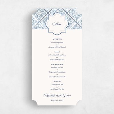 Blue Ticket Wedding Menu - Como