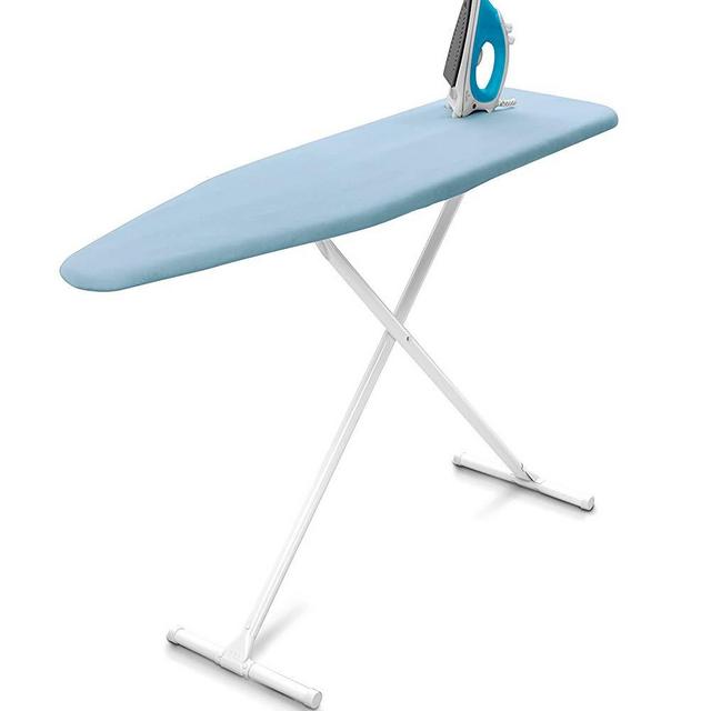 Homz T-Leg Steel Top Ironing Board with Foam Pad, Sky Blue Cover