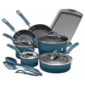 Rachael Ray Porcelain Enamel Aluminum Nonstick 14 piece Cookware Set - Marine Blue
