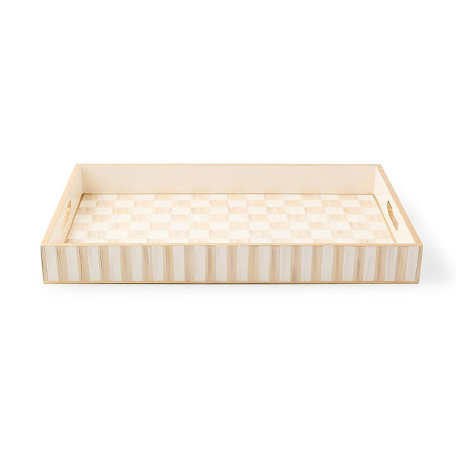 MACKENZIE-CHILDS Serving Tray, Decorative Food Tray for Entertaining, Brown-and-White Mocha Check