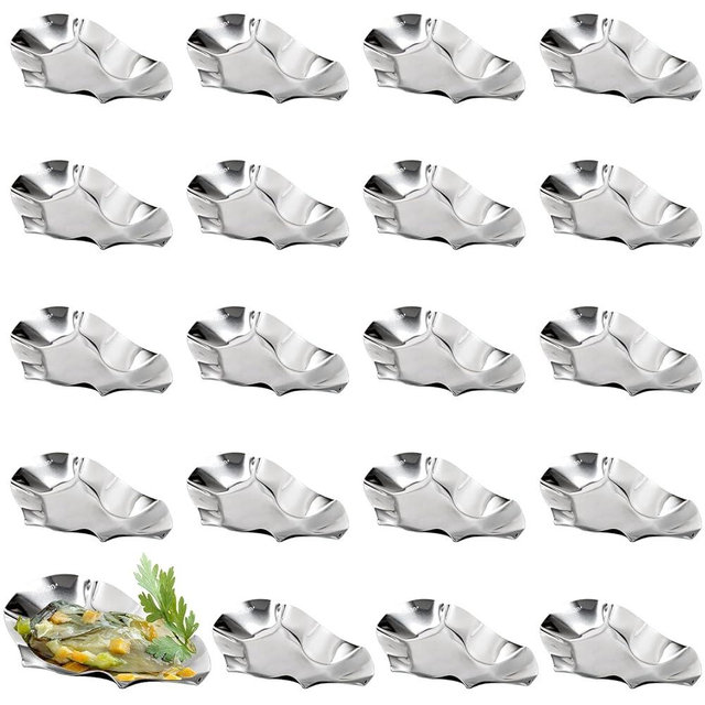 Suwimut Set of 20 Oyster Shells Stainless Steel Reusable - large Oyster Grilling Pan - Metal Oyster Baking Dish - Great for Make Oysters, Baked Clams, Scallop, Seafood of All Kind, Silver
