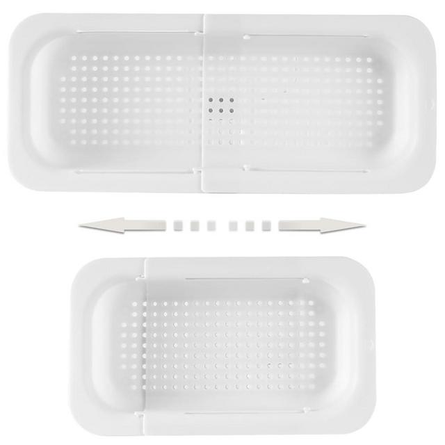 YUNKWONG Extendable Sink Colander Strainer Basket - Wash Vegetables and Fruits, Drain Cooked Pasta and Dry Dishes - Adjustable Over the Sink Colander Collapsible Drainer Basket - White