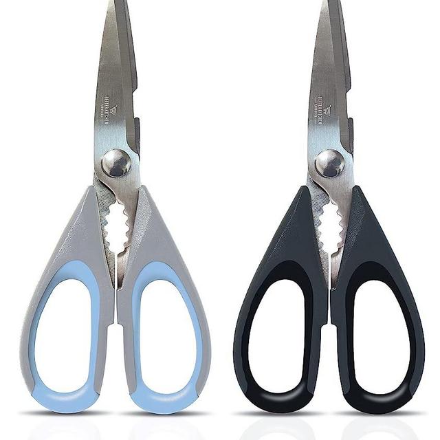 Premium Kitchen Shears by Better Kitchen Products, 8.5", All Purpose Stainless Steel Utility Scissors, Heavy Duty Scissors, Meat Scissors, Poultry Shears, Multipurpose (2PK-Blk/Gray & Slvr/Blu)