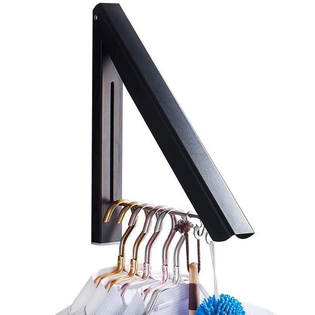 Clothes Drying Rack, Laundry Racks for Drying Clothes, Wall Mounted Retractable Clothes Hanger for Laundry Room, Garage, Indoor & Outdoor Use, Aluminum (1 Racks, Black)