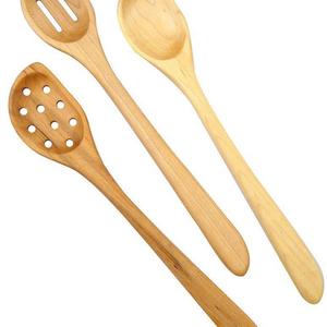 American Made Natural Hard Maple Wood Angled Cooking and Mixing Spoons, Set of 3
