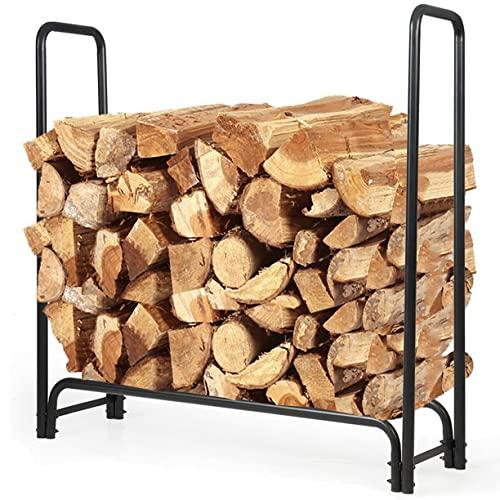 Rocky Mountain Goods 4 ft Firewood Rack - Outdoor/Indoor Wood Storage Holder - Heavy Duty Steel Log Rack - Easy Install in Minutes - Included Hardware - Keeps Firewood Up and Dry