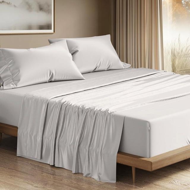 THREAD SPREAD 100% Egyptian Cotton Sheets Queen Size - 1200 Thread Count 4 PC Queen Sheet Set Egyptian Cotton, Sateen Luxury Sheets Queen Size, High Thread Count Sheets, 17" Deep Pocket - Light Grey