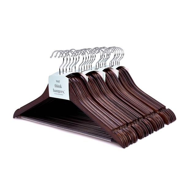StorageWorks 24pk Solid Wood Premium Hangers with Non Slip Pants Bar and Notches Brown