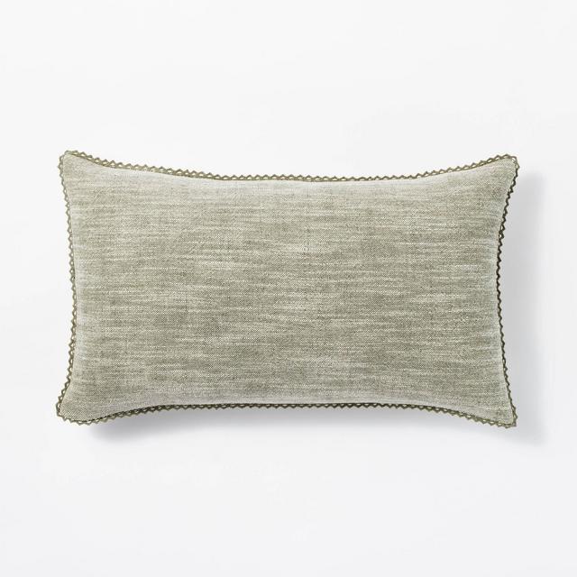 Chambray Lumbar Throw Pillow with Lace Trim Green - Threshold™ designed with Studio McGee