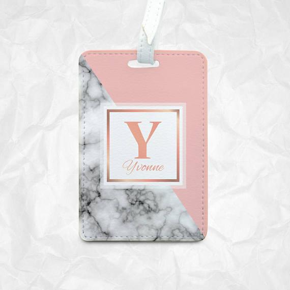 Personalized Marble Luggage Tag - Grey